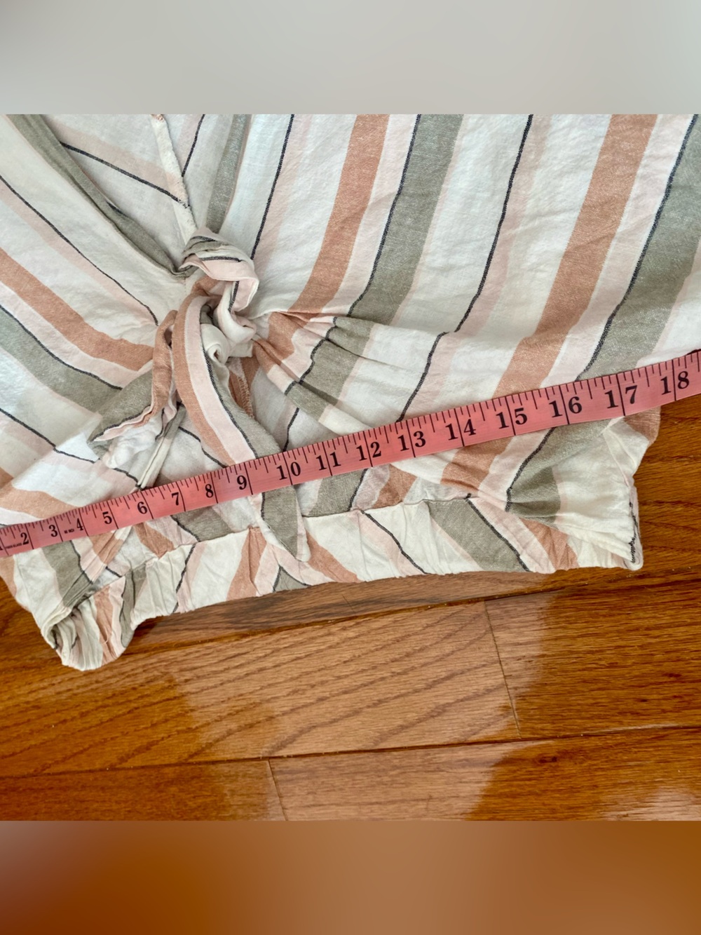 Zara Linen Blend Striped Tie Front Crop Top & Shorts Set Boho Coastal L - Picture 8 of 16